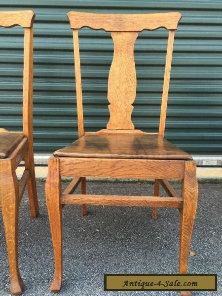 Pair Antique Vintage Oak Wood Wooden Fiddleback Side Dining Accent