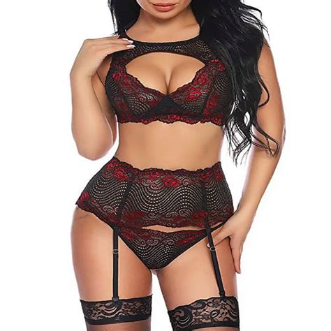 Women Lingerie Set High Waisted Lingerie With Garter Belt Lace Babydoll Buy All Black Lingerie
