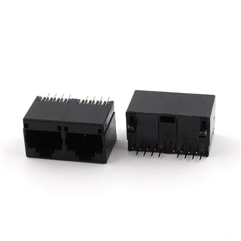 Vertical Dip Type 1x2 Dual Port Rj45 8p8c Female Connector