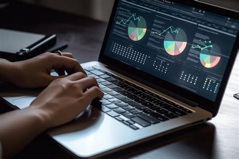 Человек, использующий ноутбук с графиком на экране | Премиум Фото