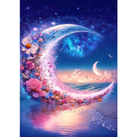 Diamond Painting 5D Full Round Drill Beach Scenery Moonflower