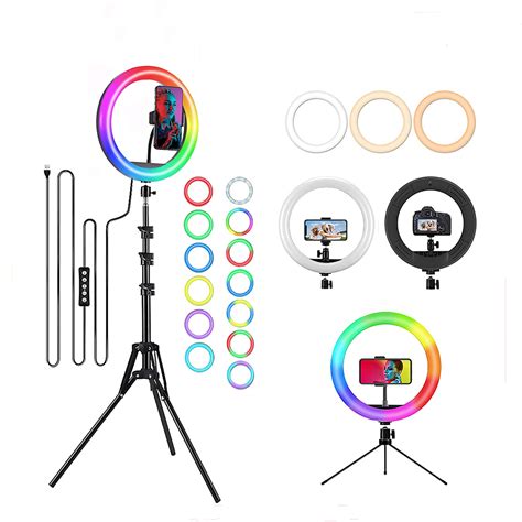 RGB LED Soft Ring Light with Phone Holder For Photography 6Colors Live ...