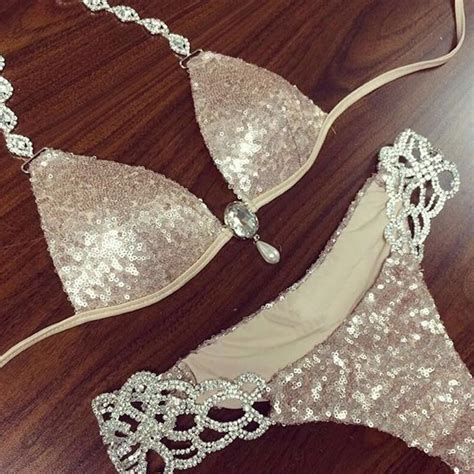 Nddream Women Sexy V Neck Halter Metal Chain Bikini Beachwear Sequin Swimwears Bodysuits