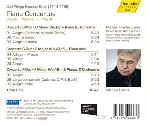 Carl Philipp Emanuel Bach Klavierkonzerte Wq Wq Nr Wq Cd