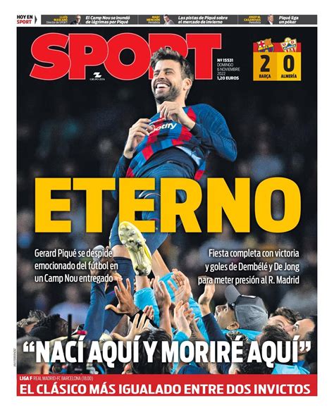 Esta es la portada de SPORT, hoy domingo 6 de noviembre de 2022
