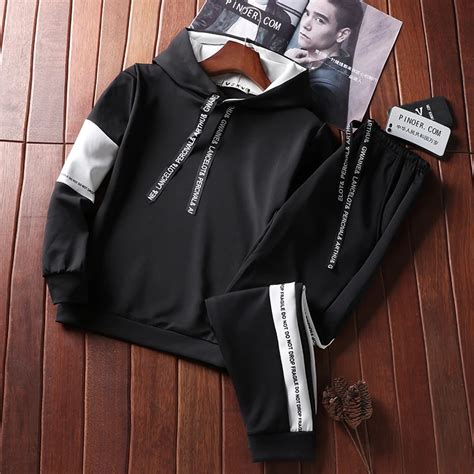 Sweat Suit Casual Tracksuit Men Sweatshirts Slim Men Set Pants Suits Solid Long Sleeved Male ...