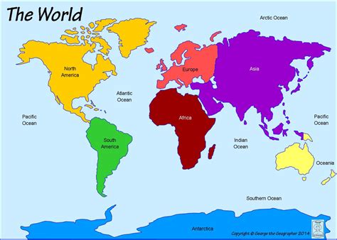 printable world map  continents  oceans adams printable map