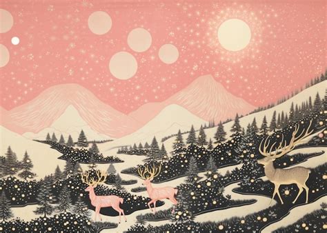 Gold Silver Pink Santas Reindeer Flying Nature Outdoors Mammal