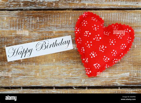 Happy Birthday Card With Red Heart On Wooden Surface Stock Photo Alamy