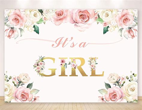 Its A Girl Baby Shower Backdrop Girl Watercolor Floral Etsy