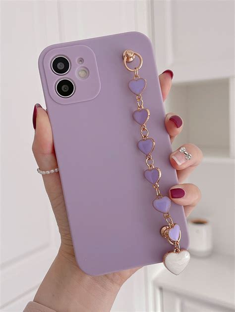 Heart Decor Hand Strap Phone Case SHEIN UK Pink Phone Cases