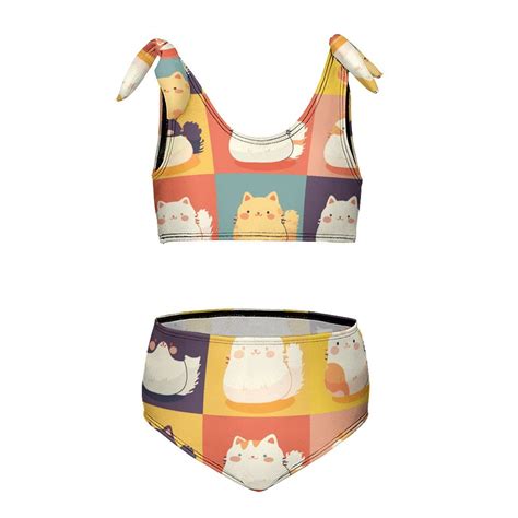 Cartoon Cute Kitten Girl S Piece Bikini Set Beach Sport Swimsuit Swimwear Y Cm