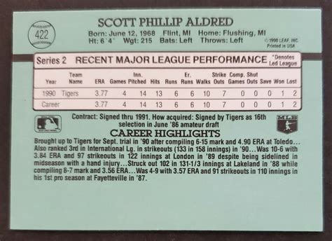 1991 Donruss 422 Scott Aldred TIGERS Rated Rookie Baseball Card NM EBay