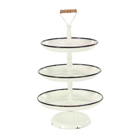 Litton Lane White Metal Decorative Tiered Server The Home Depot