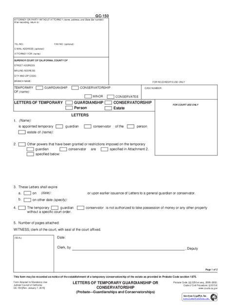 Fillable Online Temporary Conservatorship Self Help Form Packet Fax