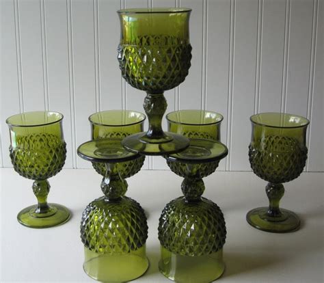 Green Glassware Vintage Green Glass Goblets Cocktail