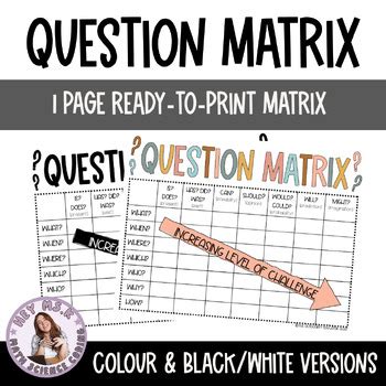 question matrix poster   outdoorsy educator tpt