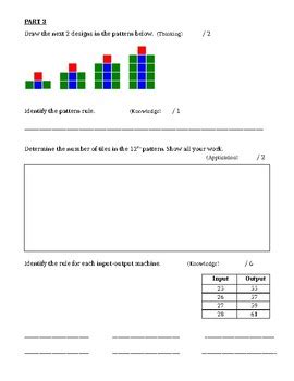 GRADE 6 ALGEBRA AND PATTERNING UNIT TEST 1 ONTARIO CURRICULUM GRADE 6