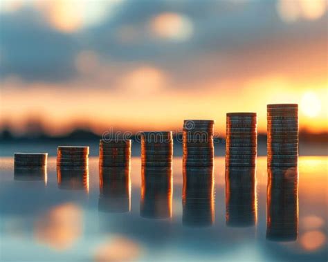 Strategic Stacks of Coins on a Reflective Surface Stock Illustration ...