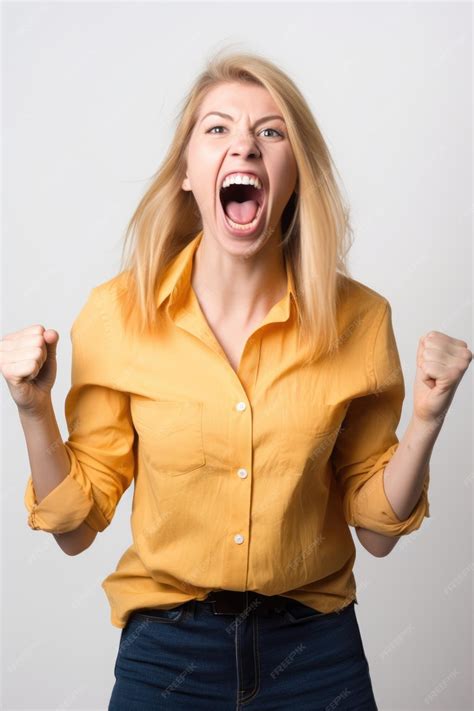 Premium AI Image | excited young woman screaming in delight while