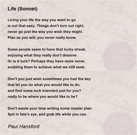 Life Sonnet Life Sonnet Poem By Paul Hansford