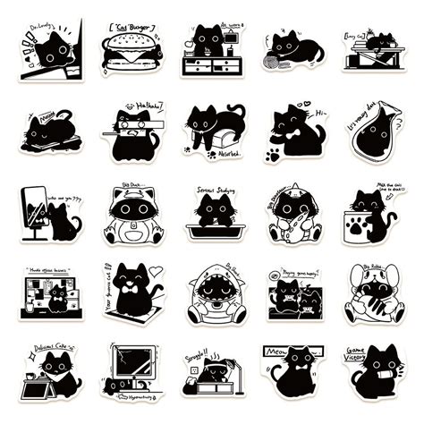 pcs serie de petits chats noirs cartoon graffiti autocollants