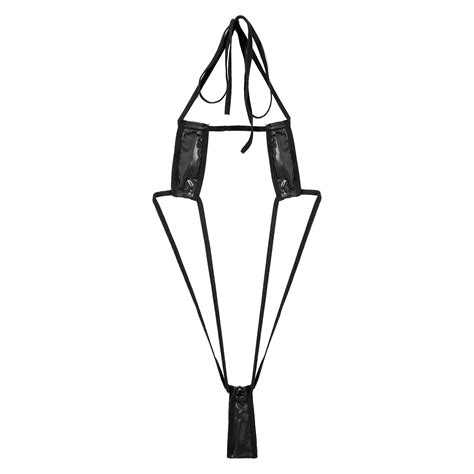 DE Damen Metallic Micro Monokini Badeanzug Glänzend Bikini Slingshots Bademode eBay