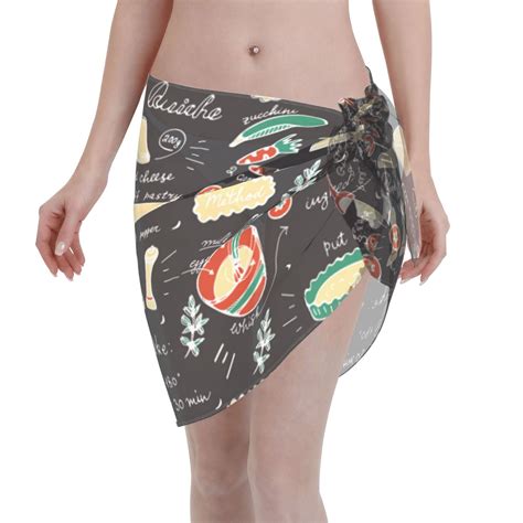Disketp Vegetable Quiche Women Swimsuit Cover Up Short Chiffon Summer Beach Sarong Bikini Wrap