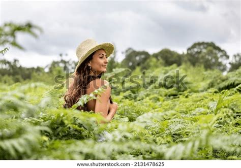 Thoughtful Naked Woman Hat Standing Amidst Stock Photo 2131478625 Shutterstock