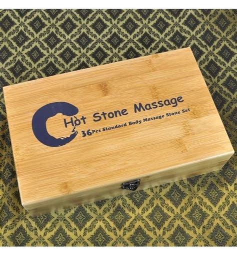 Set Van Stenen In Bamboe Doos Hot Stone Massage Thaise Massagestempel Thaise Massage