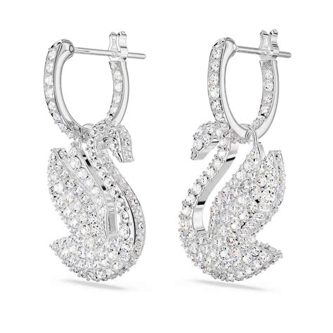 Swarovski Iconic Swan Drop Earrings Swan White Rhodium Plated