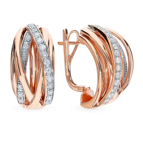 Золотые серьги с бриллиантами SUNLIGHT: красное и розовое золото 585 ...