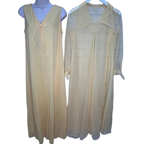 Vintage Pinehurst Lingerie Maxi Peignoir Set Yellow S Gem