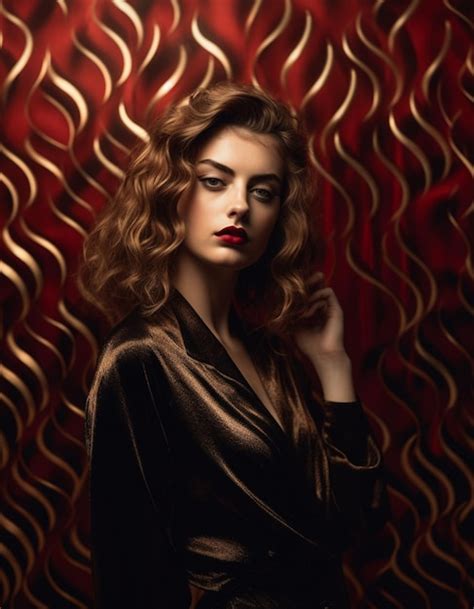 Premium Ai Image A Woman With Red Lips Stands In Front Of A Red Wall