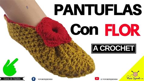 Tejiendo Pantuflas Babuchas A Crochet Con Flor Tejidos A Crochet