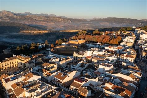 Premium Photo | Bullring of the royal cavalry of ronda aerial view at ...