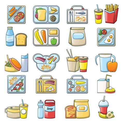Lunch Break Lunch Food Icons Set Cartoon Style 8887296 Vector Art At