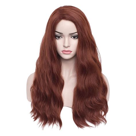 Amazon BERON Dark Orange Wavy Wigs Long Side Part Wig Curly Heat