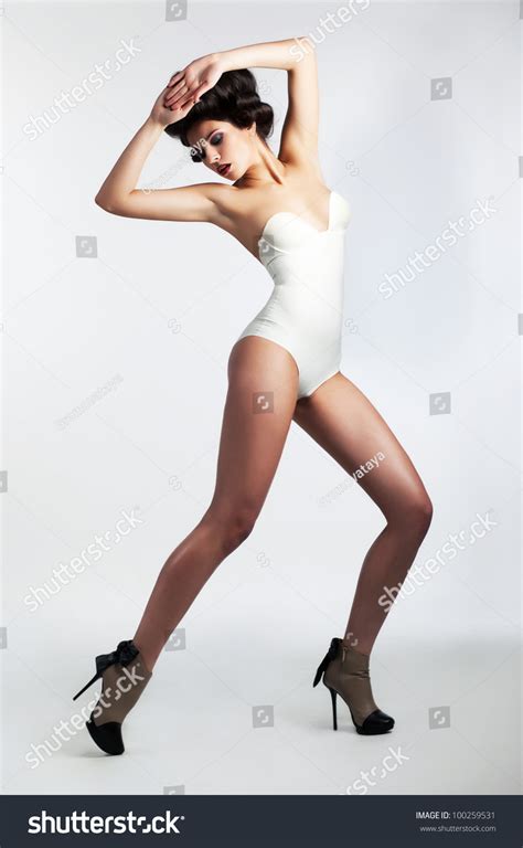 Sexy Woman Brunette White Retro Lingerie Stock Photo 100259531 Shutterstock