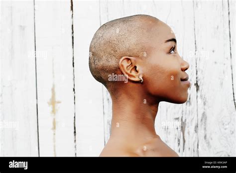 Profile Of Naked Bald Black Woman Stock Photo Alamy