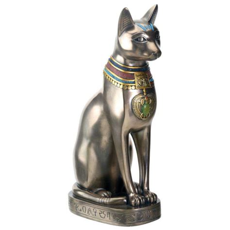 Bastet Bronze Egyptian Cat Goddess Statue wtih Color Jewelry