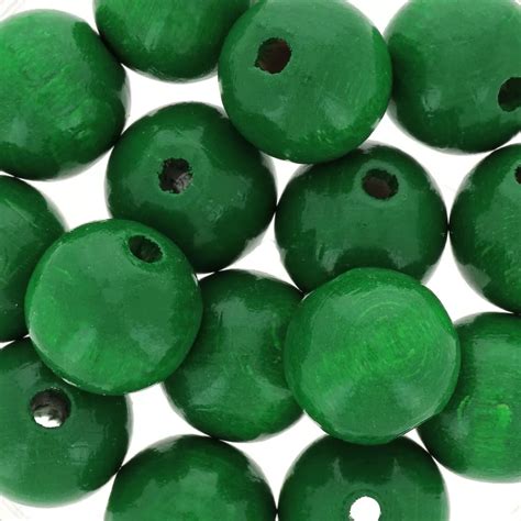 Cuentas Redondas De Madera 15 Mm Verde X15 Perles Co