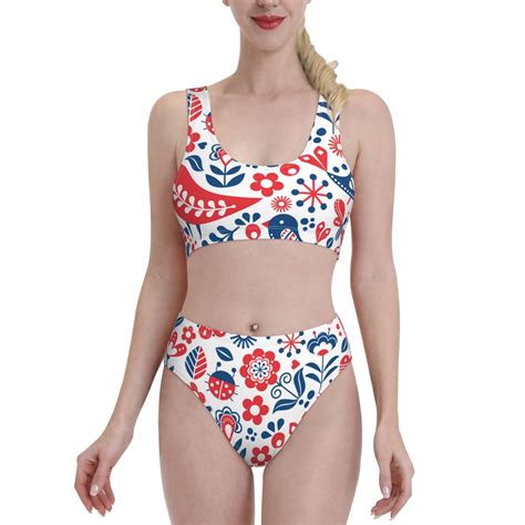 Daiia Birds Flowers Women S Bikini Swimsuit Two Piece Swimsuit High Waisted Slim Fit High Leg
