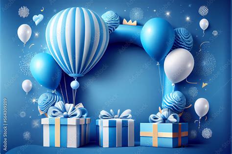 Blue Birthday Decor With Balloons An Presents Ideal For Celebration