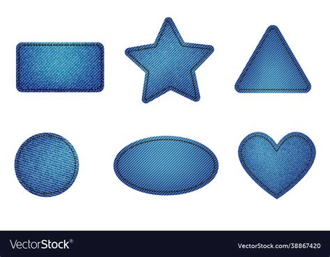 Set blue denim patches with stitch light Vector Image