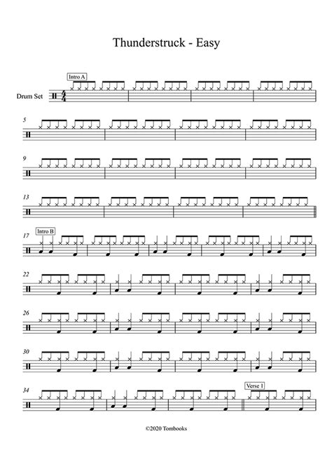 Thunderstruck Easy Level AC DC Drums Sheet Music