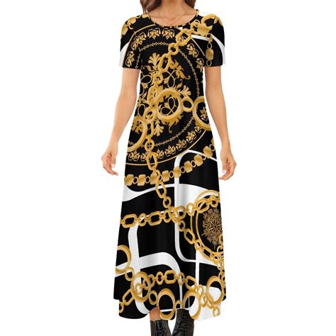 Gold Chains Print Dress Elephant And Tiger Street Fashion Bohemia Long