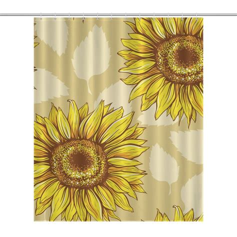 Lakimct Yellow Sunflower Leaf Shower Curtain For Bathroom Polyester