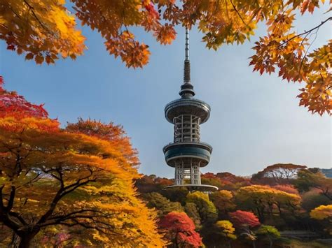 Premium Photo Namsan Tower And Pavilion During The Autumn Leaves In