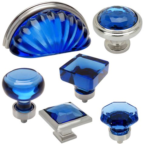 10 Pack Cosmas Satin Nickel With Blue Glass Cabinet Cup Pulls 6381sn Bl